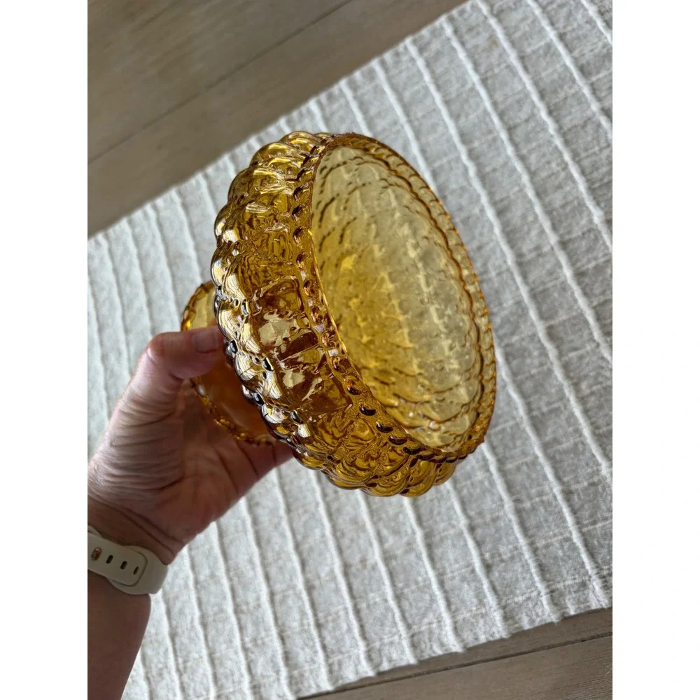 amber vintage lampshade Quilted Diamond Pattern w/ Beaded Collar 7